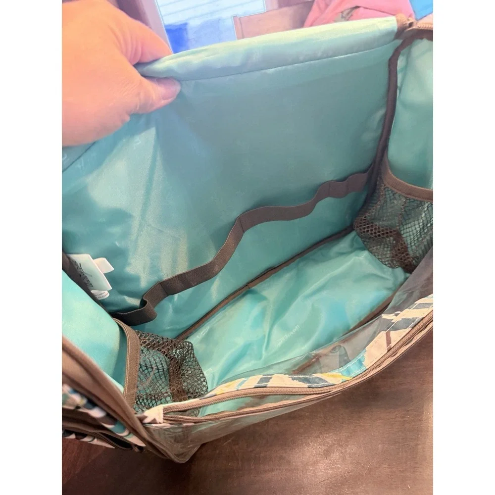 Thirty One Sea Plaid travel Organizer Makeup Toiletries Bag Hanging